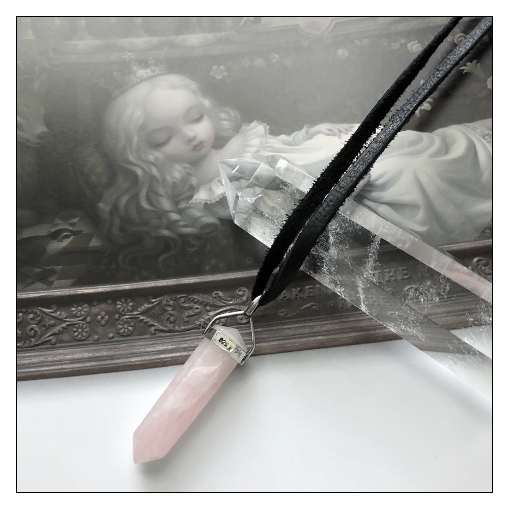 VTG Silver Rose Quartz Healing Necklace